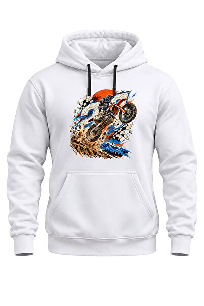 WİDİ Motocross Printed Unisex Regular Fit 3 Thread Thick Hooded Sweatshirt wi...