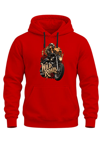 The Baski Wild Roads Motorcycle Printed Unisex Regular Fit 3 Thread Thick Hoo...