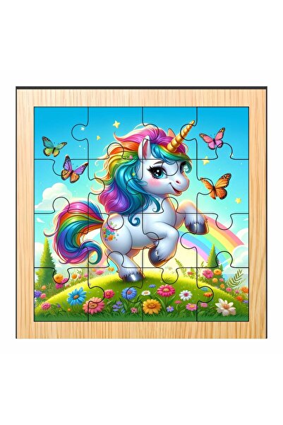 OEM Puzzle din lemn, Unicorn, 16 piese, Multicolor, 17×17 cm, PDUV013
