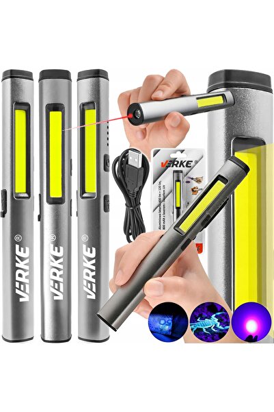 VERKE LAMPĂ DE INSPECȚIE 450 lm COB LED + LASER + TORCH UV 4W1