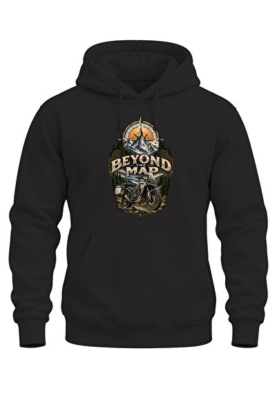 WİDİ Beyond the Map Motorcycle Printed Unisex Regular Fit 3 Thread Thick Hood...