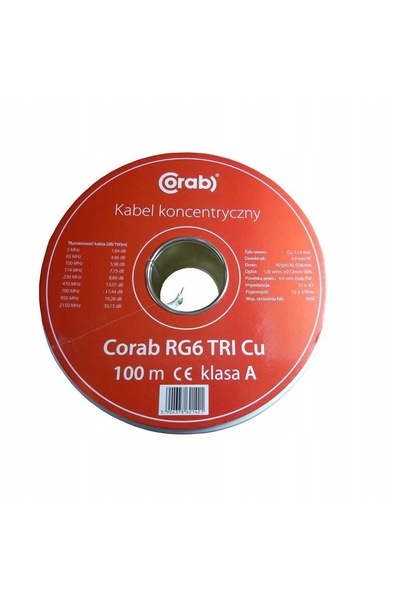 CORAB Cablu Coaxial RG6 TRI Cu (bobină 100m) clasa A