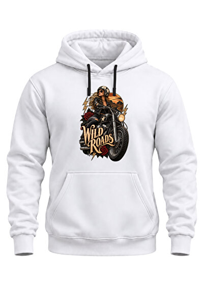 WİDİ Wild Roads Motorcycle Printed Unisex Regular Fit 3 Thread Thick Hooded S...