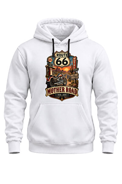 WİDİ Route 66 Retro Motorcycle Printed Unisex Regular Fit 3 Thread Thick Hood...
