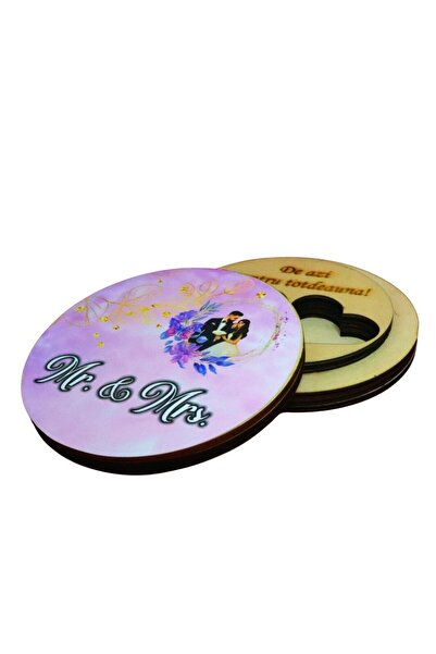 OEM Cutie pentru verighete, rotundă, mov, din lemn, CTV032