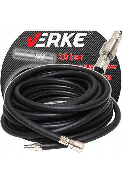 VERKE Furtun pneumatic de 10m pentru compresor de aer, din cauciuc, cu conect...