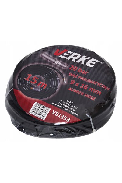 VERKE Furtun pneumatic de cauciuc de 15m pentru compresor de aer, cu fitingur...