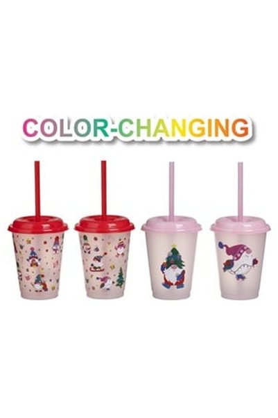OEM Christmas Glasses with Colorful Figures & Straws 350ml - 4pcs