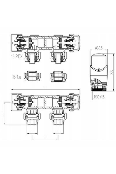 DIAMOND Set termostatic pentru încălzitor 1/2 " racord unghiular combinat ant...