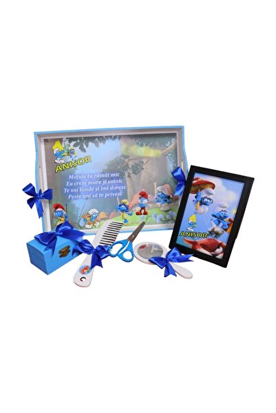 OEM Set de mot, Smurfs, 6 piese, Lemn, Albastru, 20x30cm, EVESMD055