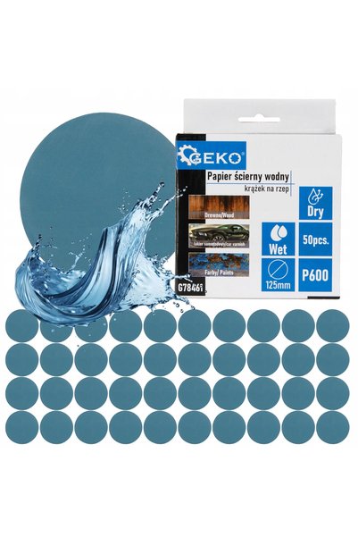 GEKO Hârtie abrazivă impermeabilă circulară pe suport, 125mm, P600, 50 bucăți