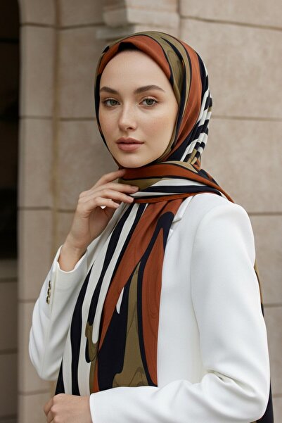 Vissona Crepe Geometric Patterned Colorful 75X195 Non-Fading Shawl
