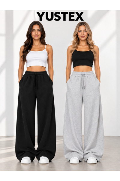 yx yustex sport 2 Piece Track Pants Set - Black and Gray Loose Leg Oversize S...