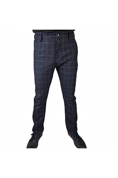 NO BRAND Pantaloni bărbați eleganți din țesătură în carouri, elastici