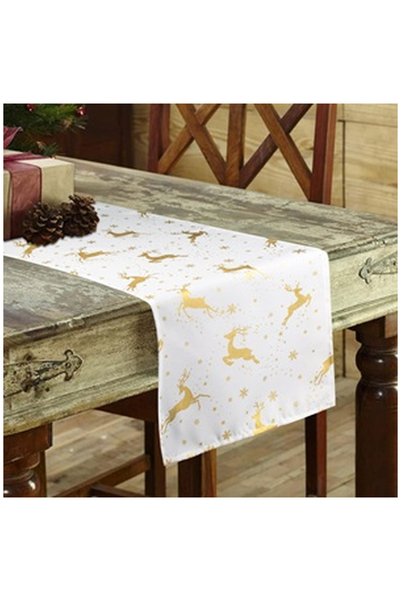 OEM White Christmas Placemat with Gold Foil Reindeer 160x35cm