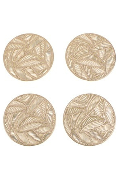 OEM Set Suport Pahare din PVC Frunze Perforate cu Folie Aurie Ø10cm - 4buc