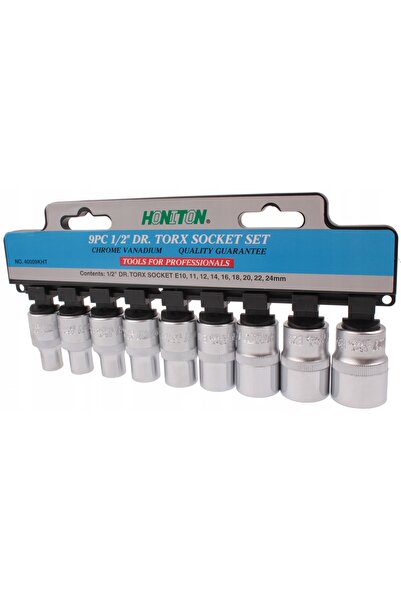 Honiton Biți TORX 1/2 " cu prindere Torx E10 - E24, 6 puncte, 38 mm, 9 bucăți.