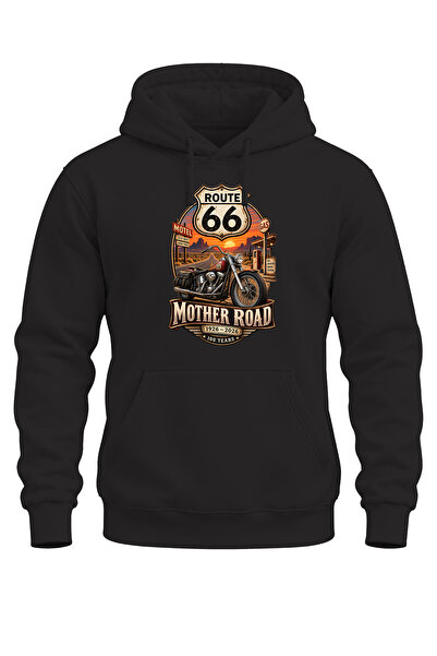 WİDİ Route 66 Mother Road Motorcycle Printed Unisex Regular Fit 3 Thread Thic...