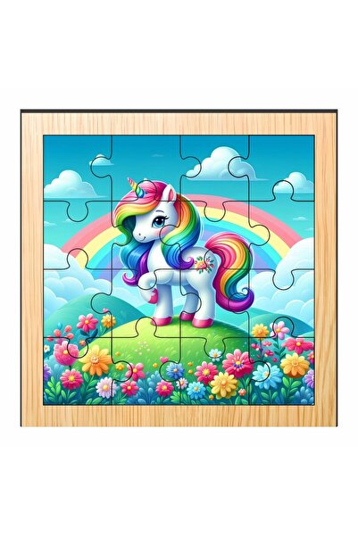 OEM Puzzle din lemn, Unicorn, 16 piese, Multicolor, 17×17 cm, PDUV017