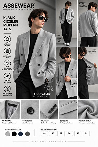 ASSE Wear Assewear Erkek Kruvaze Takım Elbise Viskon Kumaş Modern Kesim Blaze...