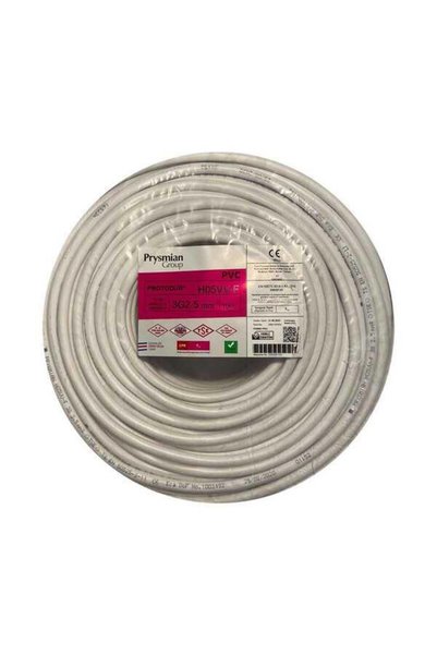 Prysmian 3X2.5 mm White Ttr Multi-Wire Cable H05Vv-F 100 Meters