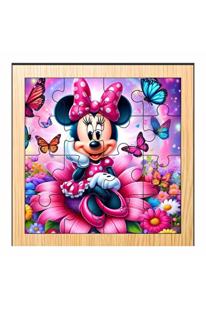 OEM Puzzle din lemn, Minnie Mouse, 16 piese, Multicolor, 17×17 cm, PDUV029