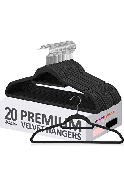 Generic HOUSE DAY 20 Pack Black Velvet Hangers with Tie Bar - Space Saving No...