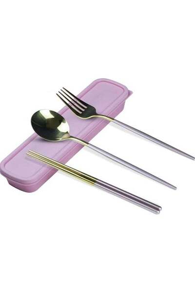 Generic BERAM Chop Fork N Spoon Cutlery Set – 4-Piece Utensils with Storage B...