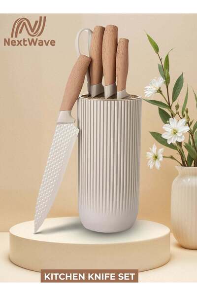Generic Kitchen Knife Set,6-Piece Khaki Kitchen Knife Set with Knife Block – ...