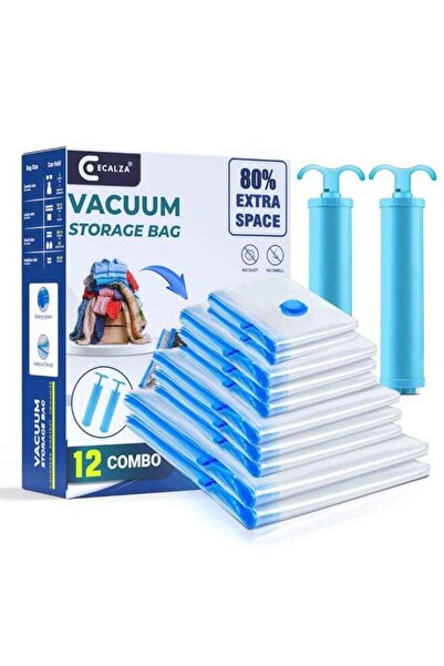 Generic Vacuum Storage Bags - Pack of 12 (2Jumbo/4 Large/4 Medium/2 Pumps) Re...