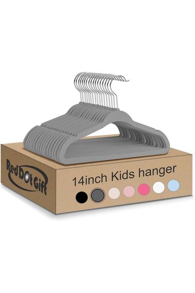 Generic Red Dot Gift 30-Pack Grey Velvet Kids Hangers - 14 Inch Premium Child...