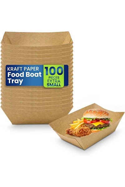 Generic SNH Packing Kraft Paper Food Trays Heavy-Duty Brown Paper Food Boat T...