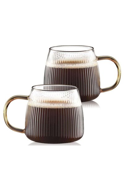 Generic Vintage Glass Coffee Mugs, Set of 2 Ribbed Drinking Glasses, Clear Te...