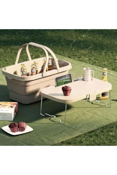 Generic Foldable Picnic Basket with Tray, Portable Storage Box with Lid, Mult...