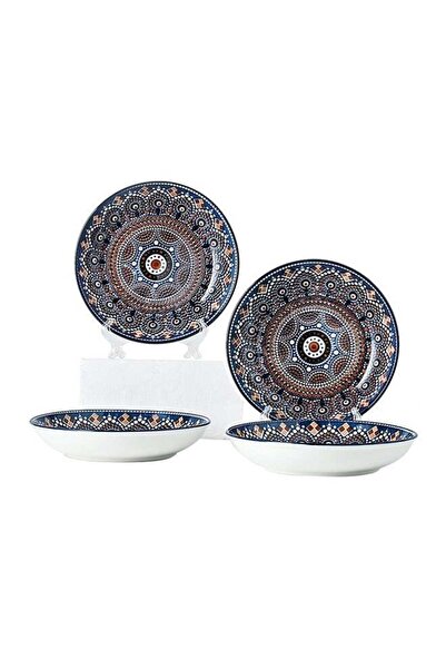 Generic 4-Piece Hand-Painted Round Plate Brown 20.5x4cm
