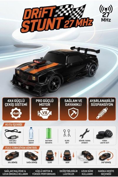 Tıfıl Toys 4X4 UZAKTAN KUMANDALI DRİFT ARABASI 18 KM HIZ IŞIKLI VE BUHARLI DE...