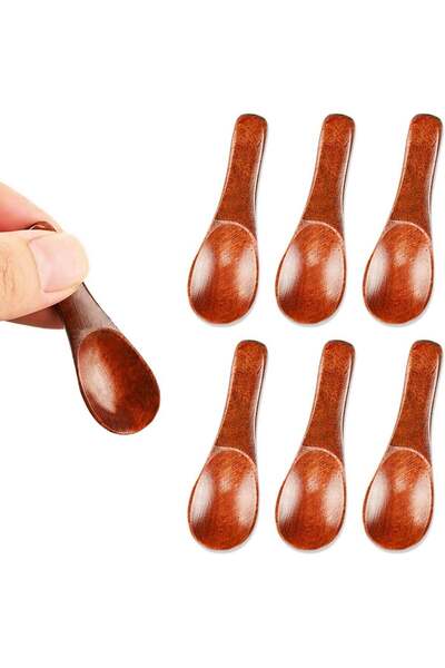 Generic 6 Pcs Small Wooden 2.36in Mini Spoons for Spice Jars Salt Ice Cream H...