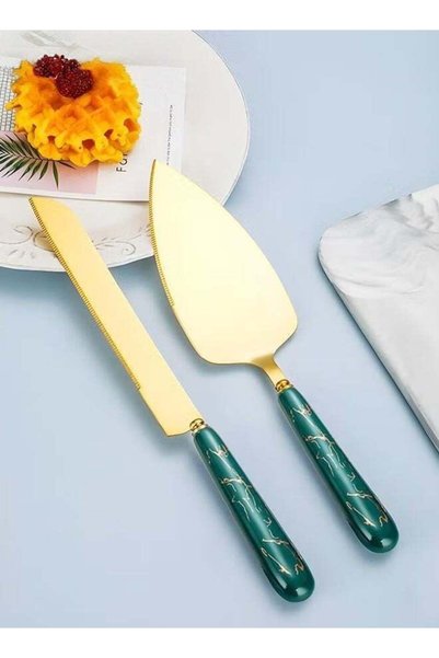Generic Cake Knife And Server Set,Stainless Steel Golden Cake Cutting Set Wit...