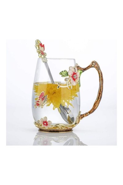 Generic Designer Glass Cup With Steel Spoon Set multicolour