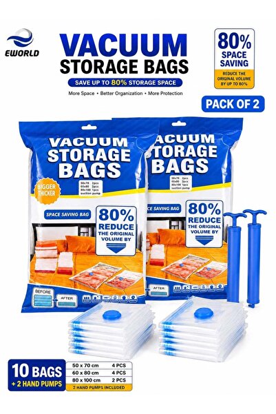 Generic Pack of 2 Vacuum Storage Bags Set with Hand Pump, Reusable Space Save...
