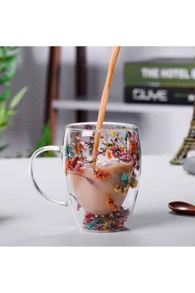 Generic Double Layered Porcelain Coffee Mug with Handle and Dried Flower Heat...