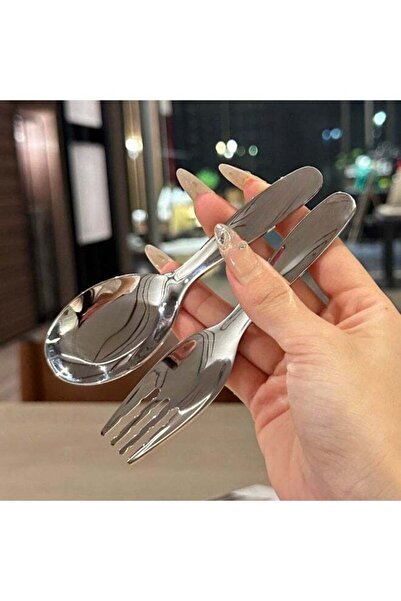 Generic Portable Spoon Fork Set with Storage Case Food Grade Stainless Steel ...