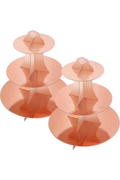 Generic 2 Set Rose Gold 3-Tier Round Cardboard Cupcake Stand for 24 Cupcakes ...