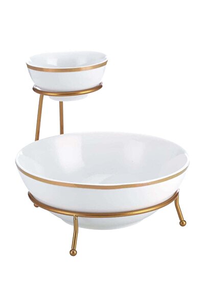 Generic Shallow Bone China 4.75"/9.25" Chip & Dip Bowl Set With Gold Stand an...