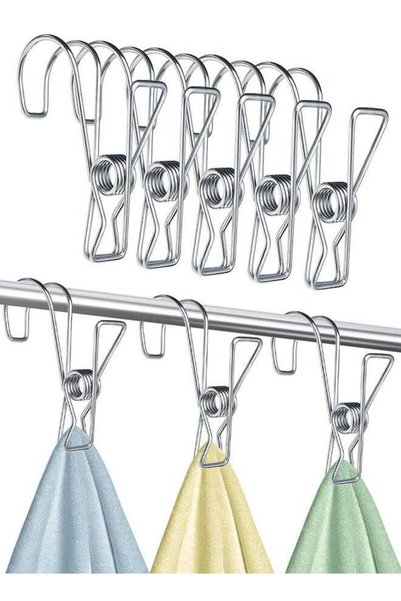 Generic 10 PCS Stainless Steel Short Tail Hanger Clip with Hook, Durable Hang...