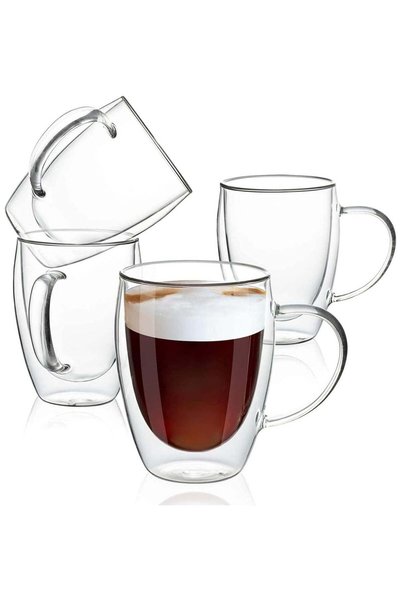 Generic 4pc Double Walled Glass Coffee Mugs with Handle,Insulated Layer Coffe...