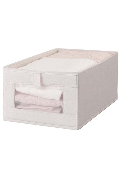 Generic Foldable Cotton Linen Fabric Storage Bin with Clear Mesh Window - Sty...