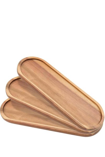 Generic Set of 3 Acacia Wood Trays, Oval Serving Trays, Decorative Dishes for...