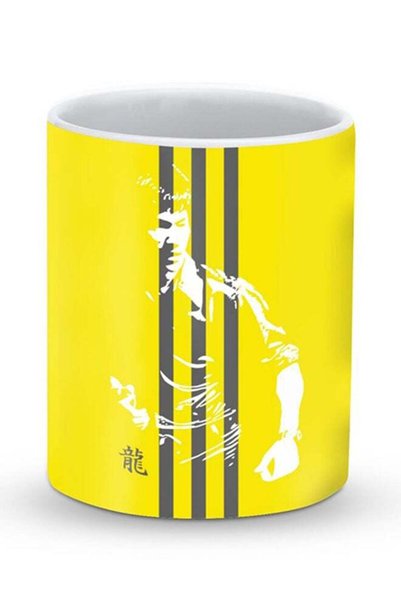 Generic Premium Fighter Bruce Lee Designer Mug Yellow/Grey/White