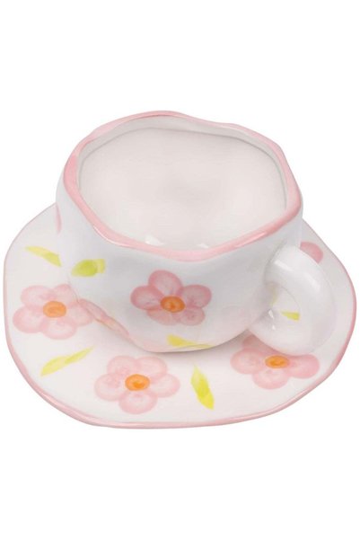 Generic Ceramic Coffee Mug, Cute Pink Flowers Cup with Saucer for Office and ...